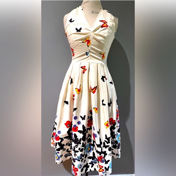 NWT Belle Poque Boutique Beautiful A-Line Dress in Colorful Butterfly Print Sz S - Picture 1 of 16